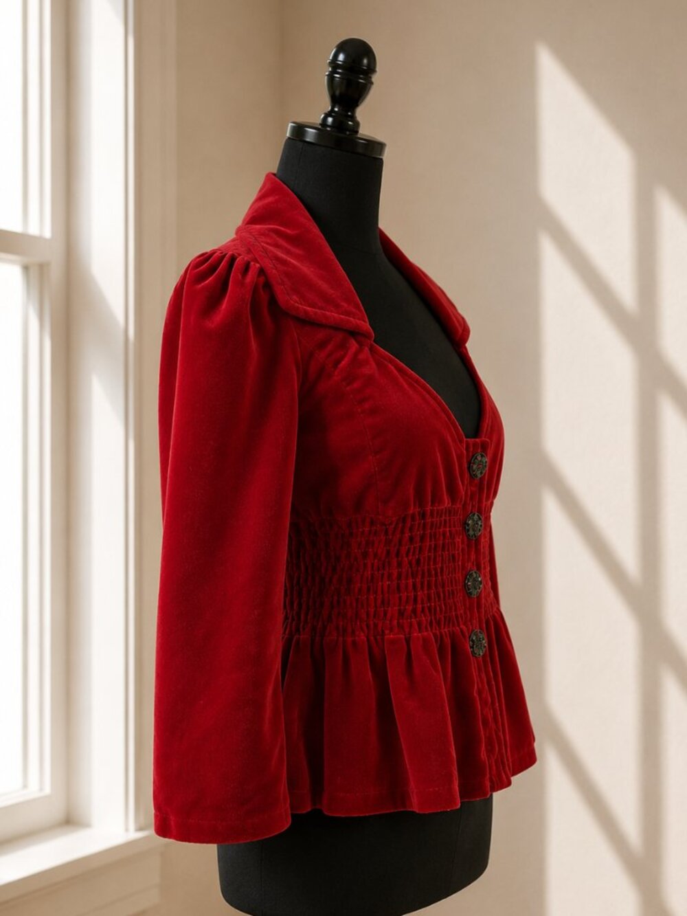 Anthropologie Red Velvet Peplum Blazer - Picture 3 of 8